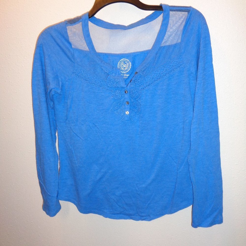 So Junior's Blue Long Sleeve Top Size XL